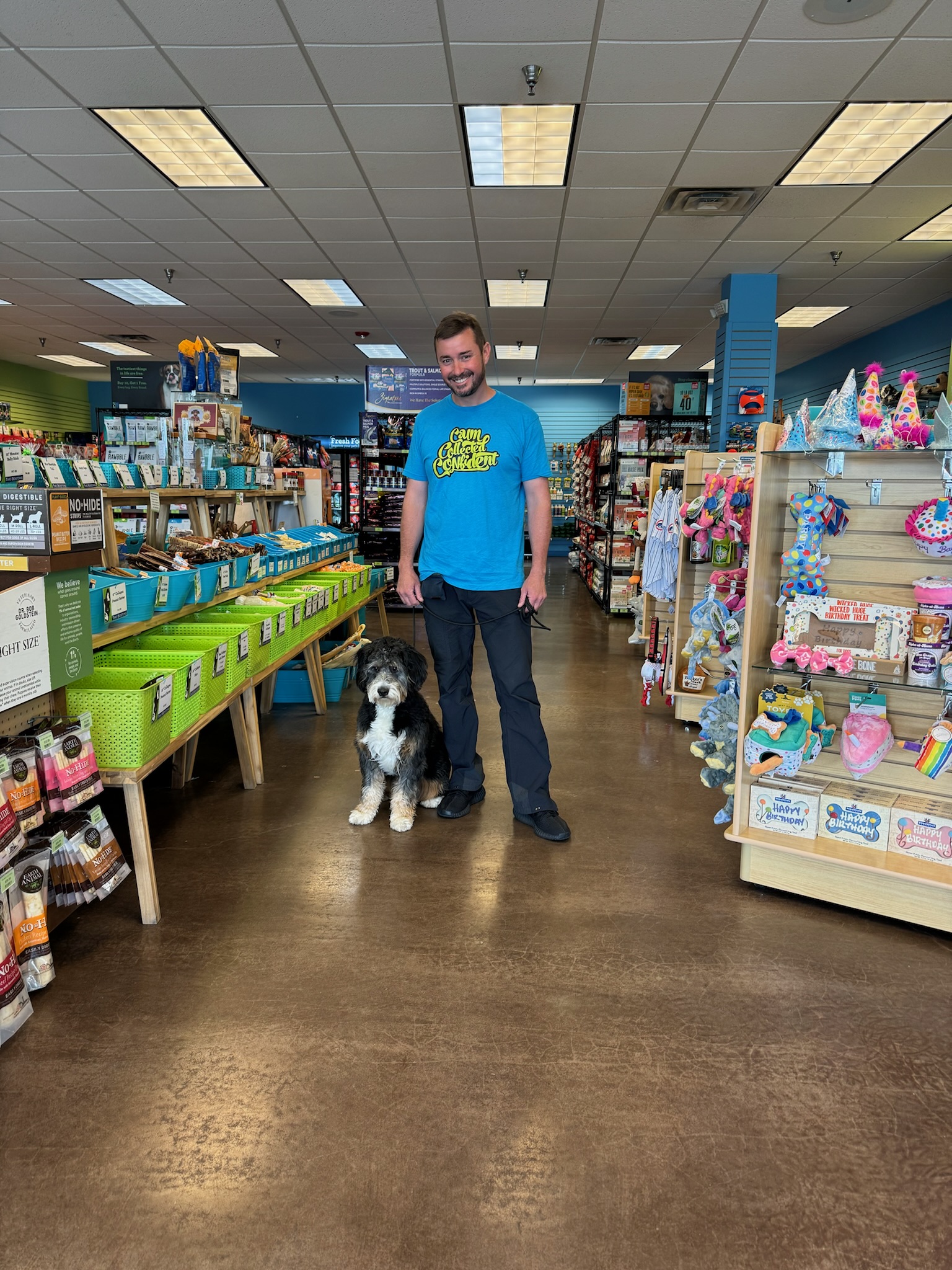 Tyler Morrick of Training that Lasts with a Bernadoodle he regularly takes on structured walks.