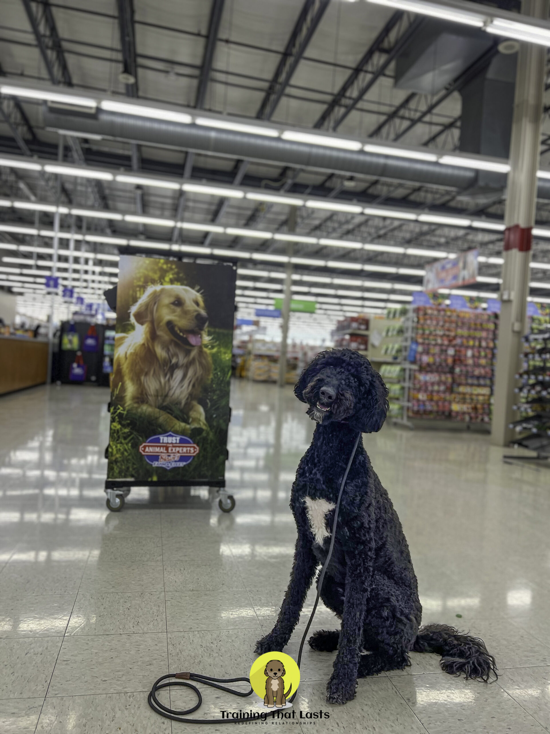 One on one training with a poodle inside of Meijer.